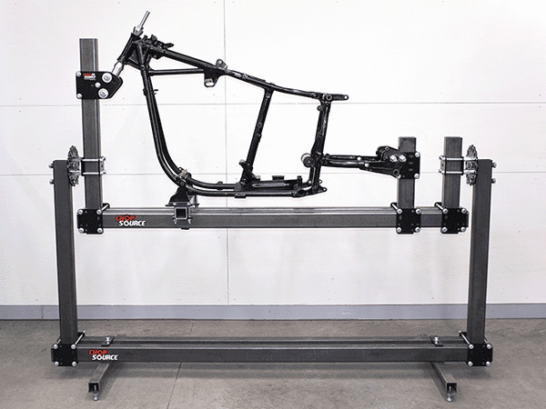 Chop Source Frame Jig Rotisserie Stand - Animated with Harley Big Twin Frame