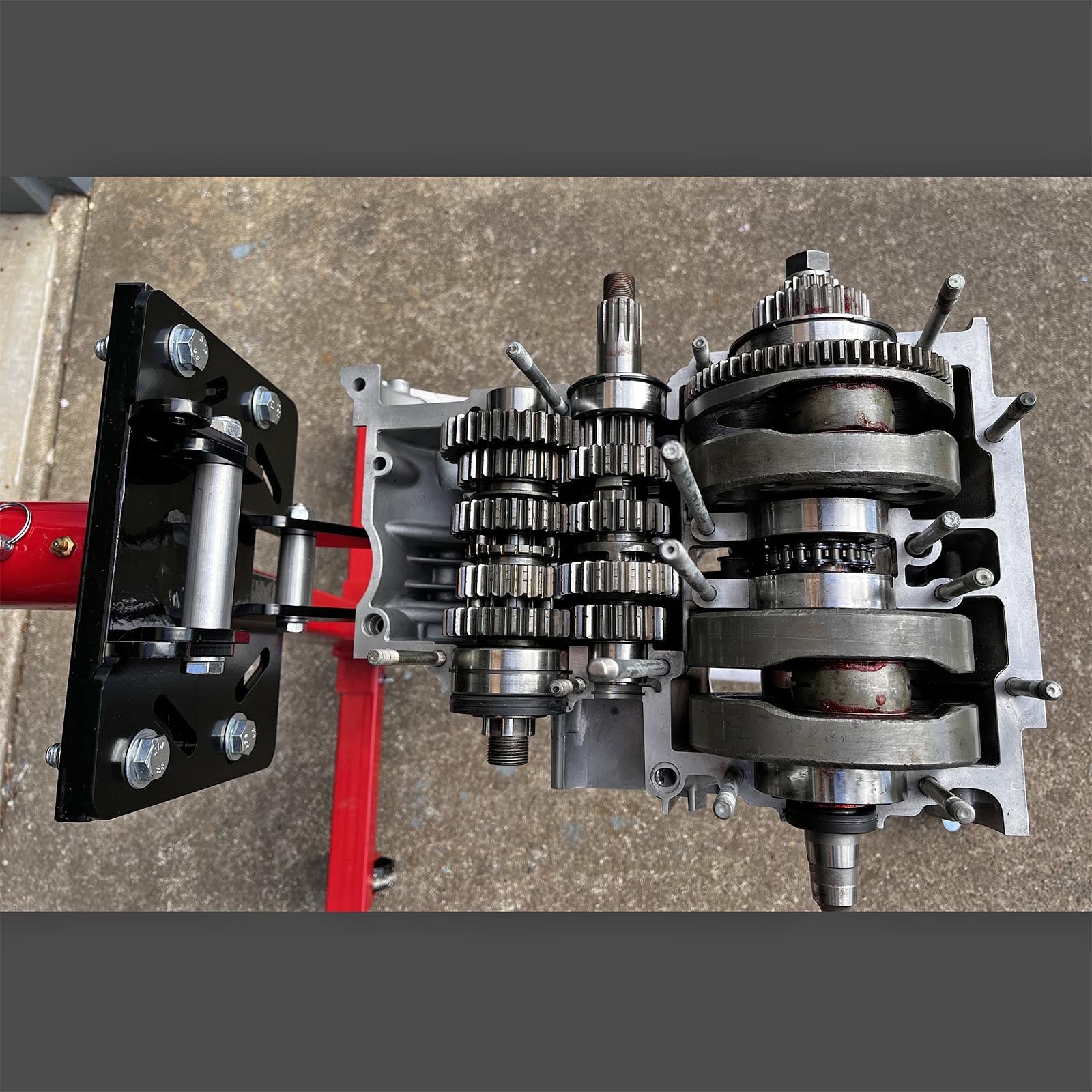 Deluxe Yamaha XS650 Engine Stand Brackets Upside Down (lower engine case removed)