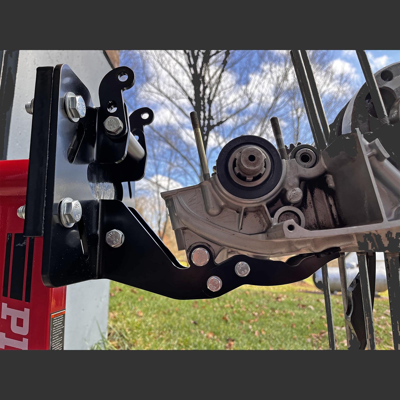 Deluxe Yamaha XS650 Engine Stand Brackets Upside Down (lower engine case removed)